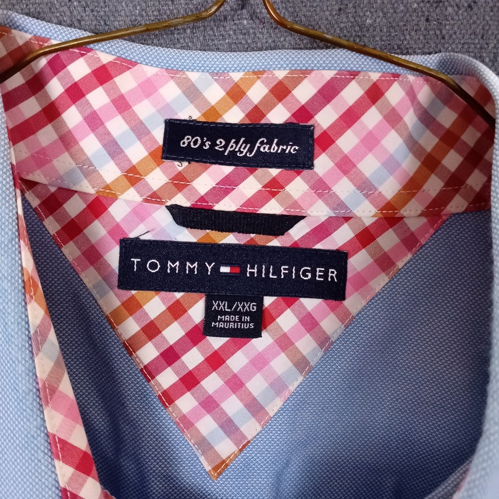 Tommy Hilfiger Mens XXL Blue 80s 2-Ply Cotton Button Down Shirt Gingham Trim - Picture 4 of 9